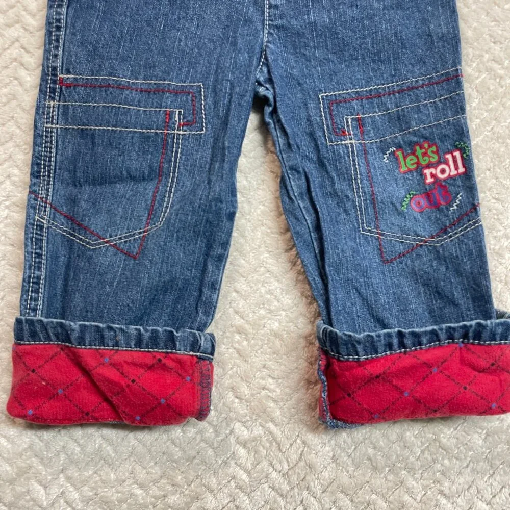 Vintage Y2K 2009‎ Fisher Price Toddler Embroidered Cuffed Roll Up Jeans 24 mos